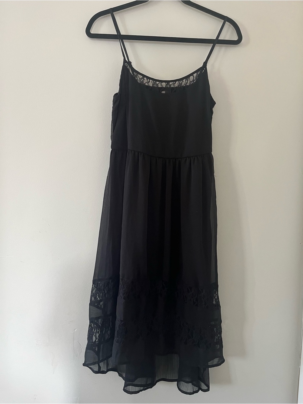 NWT Mudd Black Chiffon Lace Midi Dress Medium Romantic Y2K Evening Feminine